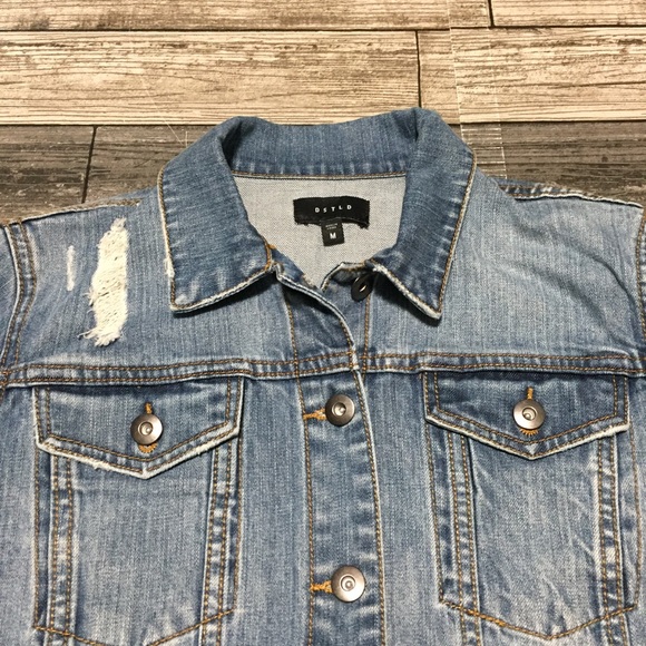 DSTLD Jean Jacket Women’s M Blue Distressed Denim Pockets Stretch Trucker - Picture 7 of 9